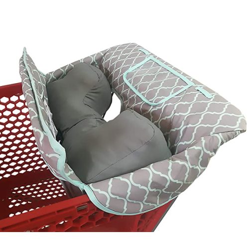 Soft Pillow Attached 2-in-1 Shopping Cart and High Chair Cover for Baby, Cotton Padded Cart Cover, Fold'n Roll Style, Portable with Carry Bag (Grid)