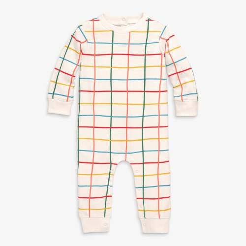 Baby sweatshirt romper in rainbow grid | Primary.com