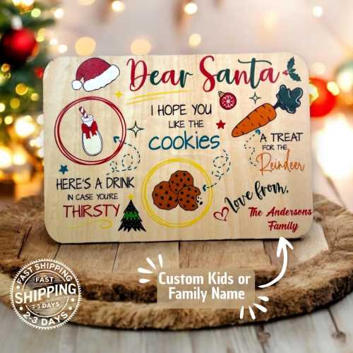 Santa Cookies and Milk Tray | Personalized Santa Tray Family Gift, Custom family Santa Tray | Cookies & Milk Santa Christmas | Kids tray
