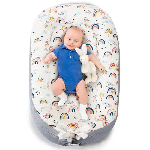 Baby Lounger- Baby Nest for 0-24 Months, Ultra Soft Organic Cotton Breathable & Portable Baby Lounger, Baby Lounger Pillow for Newborn (Rainbow)