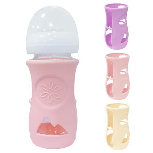 3 Pack Glass Baby Bottle Sleeve for Philips Avent Glass Bottles, Anti Breakage Bottle Holder for Baby for Philips Avent Glass Bottle 8 oz (3, Pink + Purple + Beige, 8 oz)