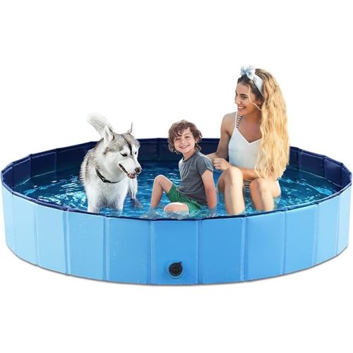 Jasonwell Foldable Dog Pool Collapsible Hard Plastic Dog Swimming Pool Portable Kiddie Pool Pet Pool Doggie Wading Pool Bath Tub for Puppy Small Medium Large Dogs Cats and Kids 79" - XXXXL - 79" - Plastic Board Blue