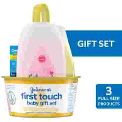 Johnson's First Touch Baby Gift Set with Baby Lotion, Diaper Cream and Shampoo, 4 full size items