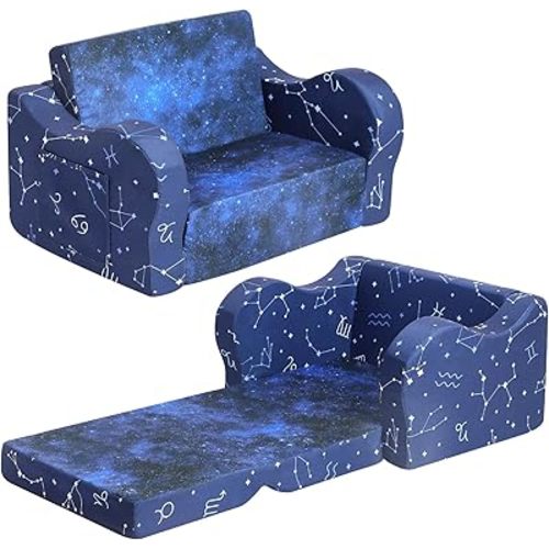 Constellation Kids Sofa, 2-in-1 Kids Couch Fold Out, Convertible Sofa to Bed for Girls and Boys