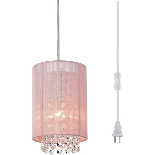 LaLuLa Hanging Lamp for Daughters Bedroom,Plug in Chandelier Easy to Install,Pink Small Chandelier 1 Light for Girls Room,Nursery,Vanity,Playhouse,Corner,Bathroom,Closet