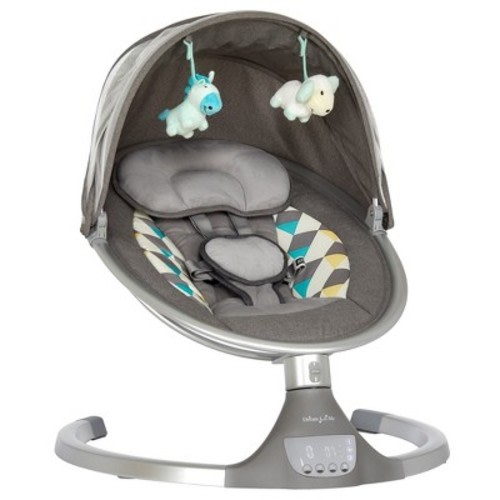 Dream on me Zazu Motorized Baby Swing for Infants - Bluetooth Music Speaker Grey and Blue