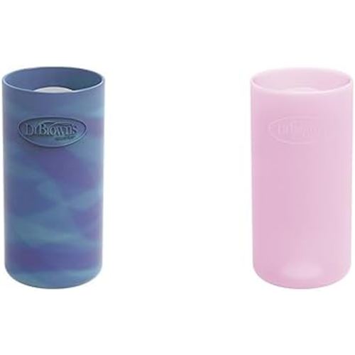Dr. Brown's Glow in The Dark and Pink Silicone Glass Baby Bottle Sleeves, 8 oz, Narrow