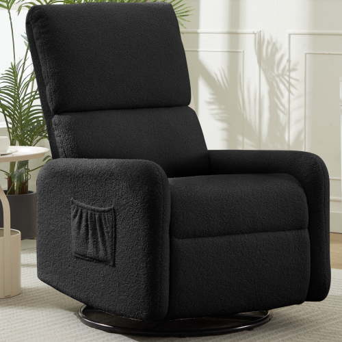 Korser 360 Swivel Glider Chair for Small Spaces, Sherpa with Side Pocket Rocking Chair for Living Room,Black