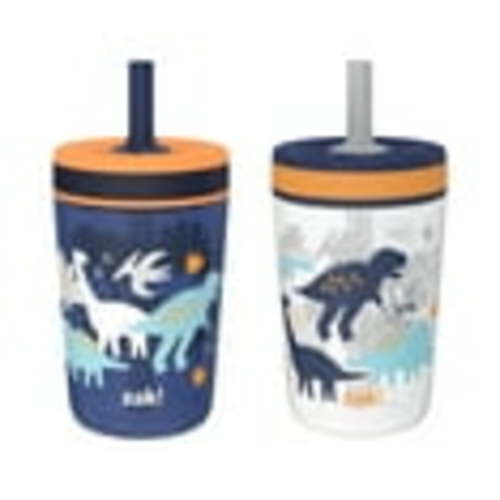 Zak Designs 15oz Durable Plastic Toddler Tumblers, Leak-Proof Straw Cups with Lid (DinoRoar, Zaksaurus)