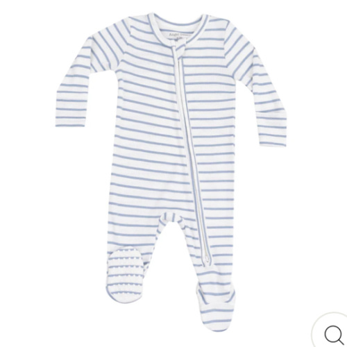 2 Way Zipper Footie - French Stripe Dusty Blue – Angel Dear