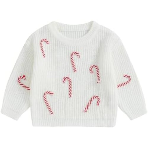 Baby Boy Girl Christmas Knit Sweater Candy Cane Embroidery Crewneck Sweatshirt Infant Fall Pullover Tops