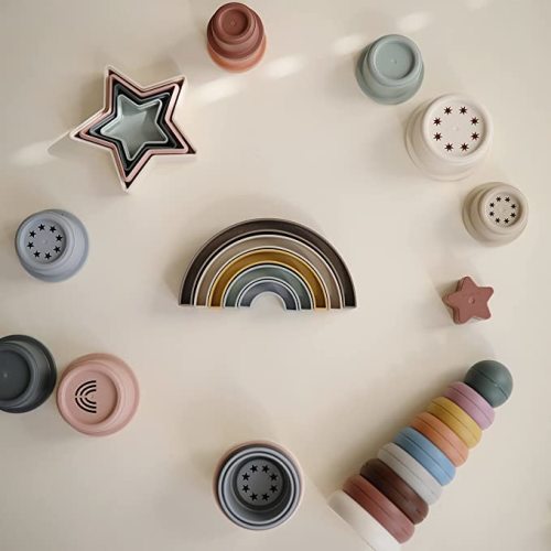 mushie Rainbow Stacker Toy 5pcs | Made in Denmark (Tropical) 1 Year+