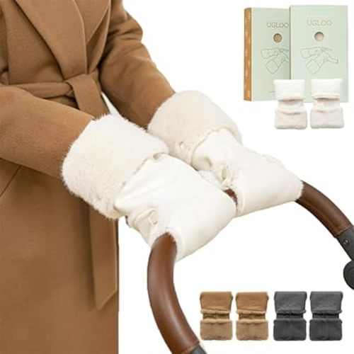 Harryspet Stroller Gloves - Warm Eco Fur Hand Muff for Handlebar - Easy Snap On - Winter Mittens for Stroller - Soft and Comfortable - Hand Warmer for Stroller - Stroller Mittens (Pearl White)
