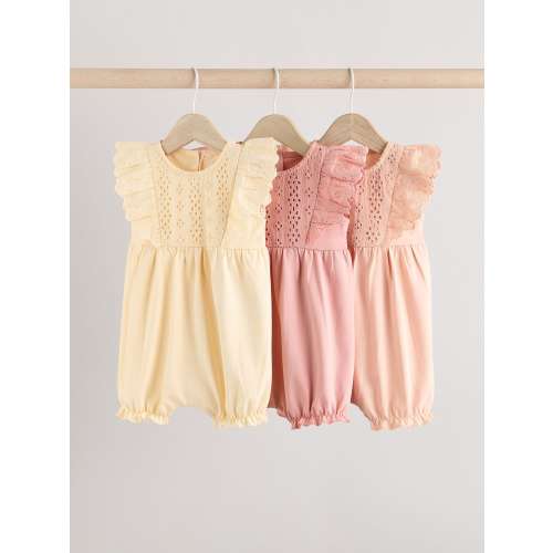 Tonal Pink Broderie 3 Pack Baby Rompers
