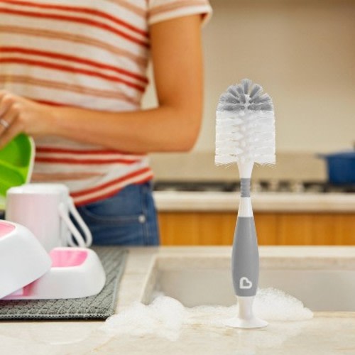 Munchkin High Capacity Dishwasher Basket And Bristle Brush Cleaning Set - Gray