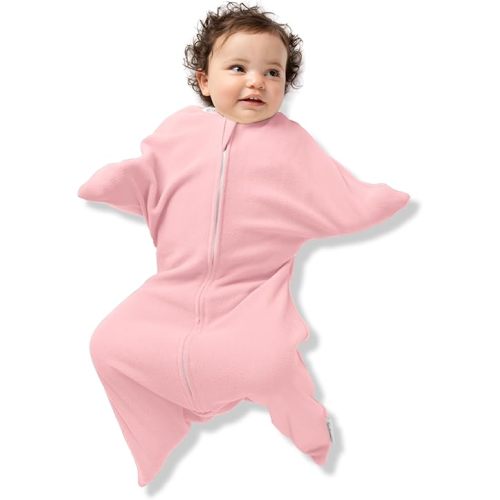 SleepingBaby Zipadee-Zip Transition Swaddle - Warm Fleece Baby Swaddle Blanket with Zipper Convenience - Rose Pink, Medium (6-12 Month)