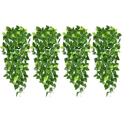 CEWOR 4pcs Artificial Hanging Plants 2.9ft Fake Ivy Vine Fake Ivy Leaves for Wedding Wall House Room Patio Indoor Outdoor Home Shelf Office Decor