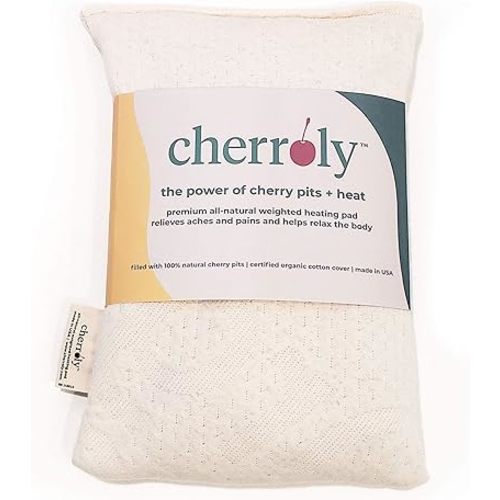 Natural Pain Relief Moist Heat Therapy, Cherry Pits in Organic Cotton, Microwavable Heating Pad/Cold Compress- Back, Neck, Muscles, Joints, Stomach, Menstrual Pains Aches Cramps - Small