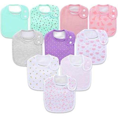 Hakochia Waterproof Baby Bibs Organic Cotton Super Soft and Absorbent With Adjustable Snap for Baby Boys and Girls