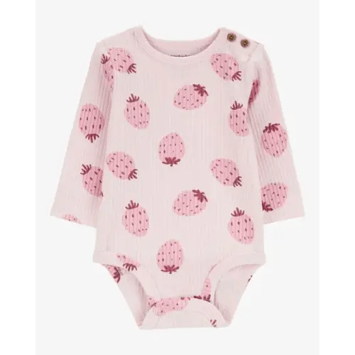 Baby Strawberry Ribbed Long-Sleeve Bodysuit - Carter's | Carter's