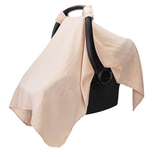 Comfy Cubs Baby Car Seat Cover - Soft, Breathable Bamboo Rayon and Muslin Cotton Blend - Lightweight Canopy for Sun, Bug, and Comfort Protection - Large Size Infant Seat Cover in Blush Design