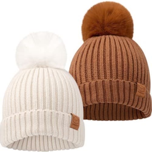 2-Pack Pom Knitted Beanie, Small