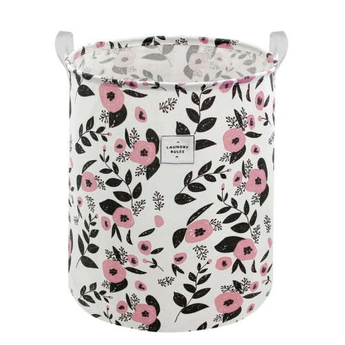 Mziart Baby Laundry Basket, Cute Floral Pattern Collapsible Laundry Hamper Waterproof Nursery Storage Basket for Girls Kids Toy Organizer, Dirty Clothes Basket for Bedroom Bathroom (Pink)