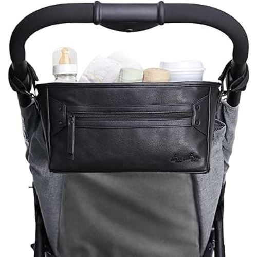 Itzy Ritzy Adjustable Stroller Caddy and Organizer Bag Featuring Front Zippered Pocket, 2 Built-in Interior Pockets & Adjustable Straps to Fit Nearly Any Stroller (Black)