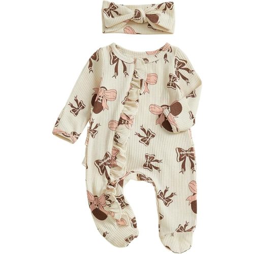 Newborn Baby Girl Fall Winter Outfits Clothes Knit Jumpsuit Ruffle Romper Newborn Coming Home Outfit for Baby Girl