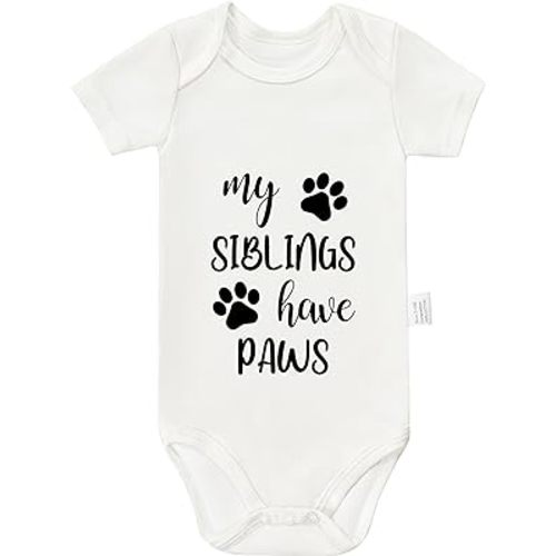My Siblings Have Paws Bodysuits, Infant Boy Girl Newborn Cotton Romper Short Sleeve Jumpsuit Outfits 0-24 Months