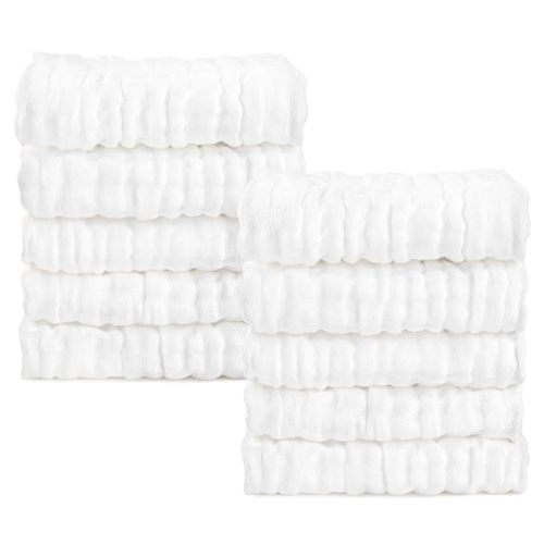 AIDEA Baby Washcloths-10 Pack, Soft Muslin Baby Towels, 100% Cotton Baby Bath Face Towels, Super Absorbent Burp Cloths for Newborn Essentials, Baby Gifts-White-10"x10"
