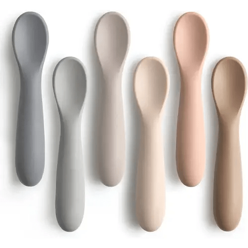 6 Pack Baby Spoons, Shorter Length for Self Feeding, First Stage Spoons, Food Grade Silicone, 6+ Months, Baby Training Spoons Infant Spoons, Dishwasher Safe & Boil-proof