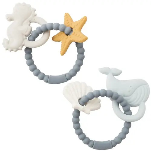 Silicone Teether Toys for Babies - 2ooya 2Pcs Summer Ocean Beach Themed Teething Ring Infant Soft Teethers, Toddler Teething Chew Toys for Newborn Boy and Girl Baby Shower Birthday Gifts