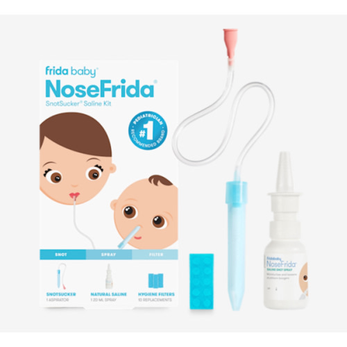 Frida Baby Saline Kit, Includes NoseFrida Nasal Aspirator for Baby, Baby Nose Sucker, Saline Nasal Spray for Babies with 10 Extra Hygiene Filters, Nasal Spray Decongestant, 0.68 fl oz