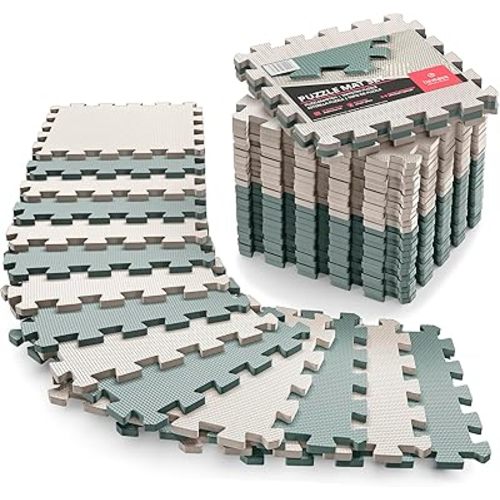 Gym Flooring Set - Interlocking EVA Soft Foam Floor Mat, 18 Pieces Puzzle Rubber Tiles Protective Ground Surface Protection, Play Workout Exercise Mats Underlay Matting Sports Pool Home Fitness Garage