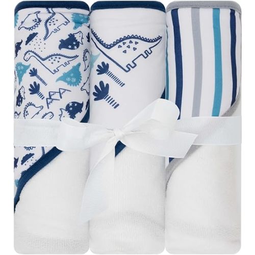 Hooded Baby Towels 3-Pack – Soft Baby Bath Towels with Hood for Newborns & Toddlers, Baby Hooded Towel Set, 30" x 26" (Dino)