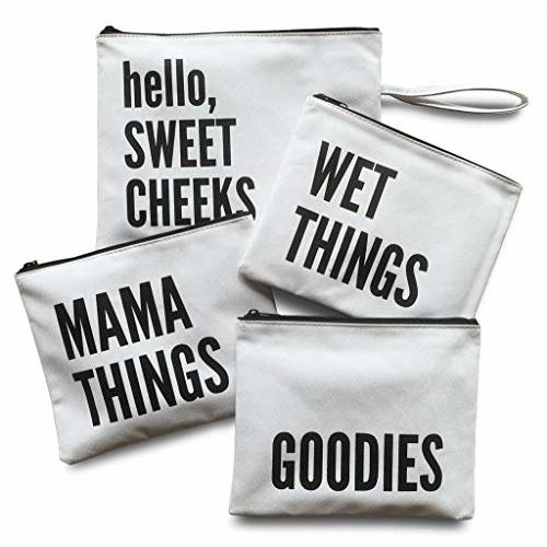 Lucky Love Diaper Bag Organizing Pouches | Set of 4 Including Diaper Clutch | Dry Wet Bag (White & Black)