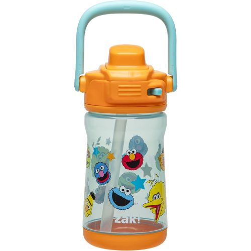 Zak Designs Sesame Street Beacon Kid Water Bottle for Travel or At Home, 12oz Plastic is Durable and Leak-Proof with Liquid Lock Spout, Cover, Carry Handle, Protective Base (Elmo & Friends)