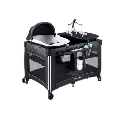 Pamo Babe 4 in 1 Baby Playards with Bassinet & Changing Table, Portable Crib Breathable Mesh and Toy Mobile