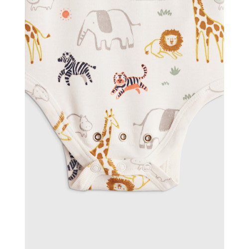 100% Organic Cotton Short Sleeve Bodysuit - Baby in Safari