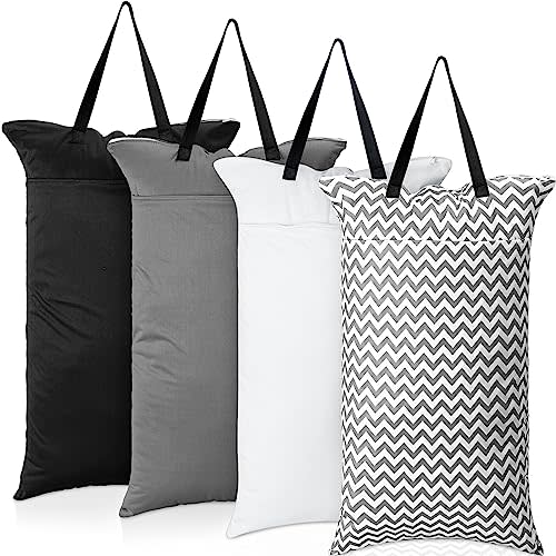 Windyun 4 Pack Large Wet Dry Bag Hanging Cloth Diapers Wet Bags Waterproof Reusable Travel Laundry Bag with 2 Zippered Pockets for Swimsuit Beach Pool Daycare Yoga Gym Dirty Wet Clothes 27.6 x 15.8 In