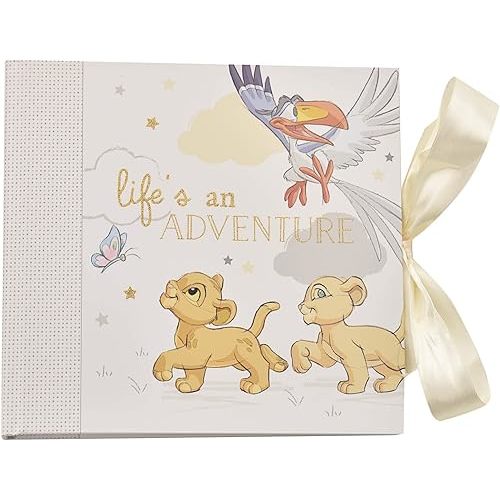 Happy Homewares Lion King Life is an Adventure Baby Photo Album with Ivory Ribbon - 50 Pictures - Perfect for Family with New-Born Baby - Officially Licensed