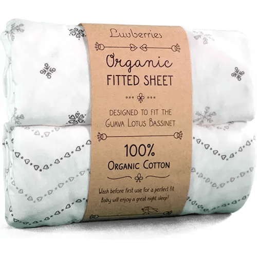 100% Organic Cotton Bassinet Sheets (Set of 2) for The Guava Lotus Travel Bassinet - Baby and Newborn, Fitted Bassinet Sheets, for Boys & Girls (Grey and White)