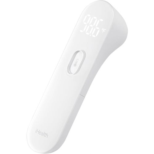 iHealth No-Touch Forehead Thermometer, Infrared Digital Thermometer for Adults and Kids, Touchless Baby Thermometer, 3 Ultra-Sensitive Sensors, Large LED Digits, Quiet Vibration Feedback, Non Contact - White