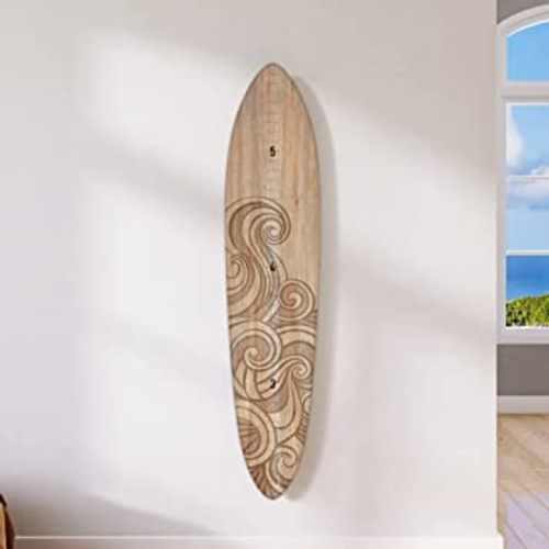 HEADWATERS STUDIO Wooden Surfboard Wall Decor Growth Chart - Surfboard Art Decor for Kids Room, Wood Surfboard Kids Sizing Chart, Surf Boards Art, Height Board Surfer Decor - Brown Wave (9.5"x 46")