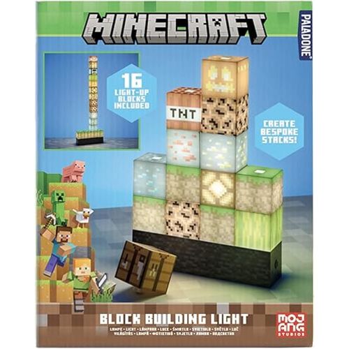 Paladone Minecraft Building Block Night Light – Officially Licensed LED Lamp for Boys’ Bedrooms, Gaming Decor & Gifts – Fun Minecraft Room Accessory