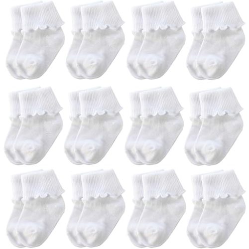 6 &12 Pairs Infant Toddler Baby Kids Turn Cuff Ruffle Cotton Socks