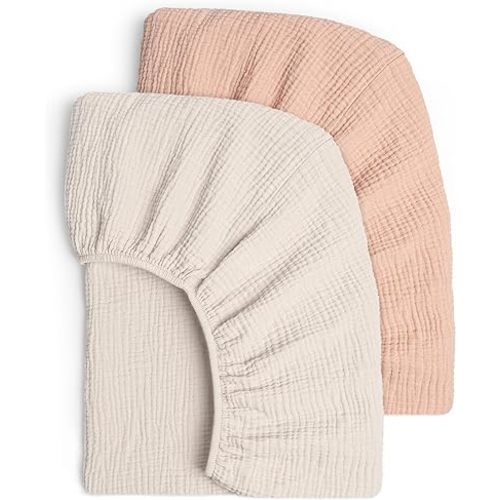 Lulu moon Muslin Crib Sheets - Fitted Crib Mattress Sheets for Boys and Girl - 28"x 52", 2 Pack (Cream & Peach)