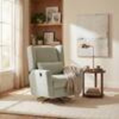 Merax Light Green Boucle Fabric Power 360° Swivel Gold 5 Star Base Glider Recliner Chair NH771040L