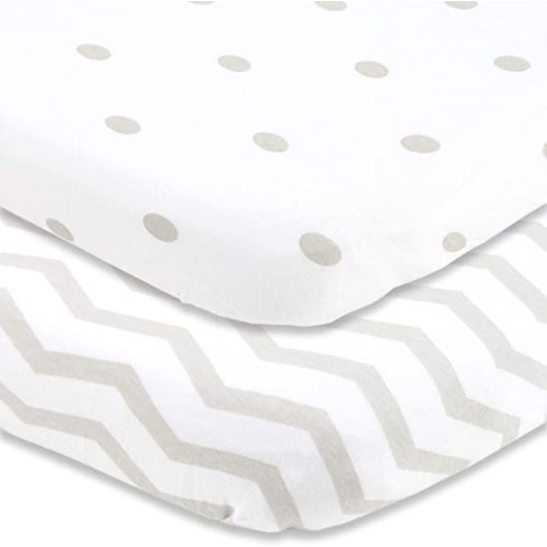 Cuddly Cubs Pack and Play Sheets Fitted – for Graco Pack n Play Playard – 2 Pack – Snuggly Soft Jersey Cotton Mini Crib Mattress Sheets Set for Baby Boy, Girl – Grey Polka Dots, Chevron